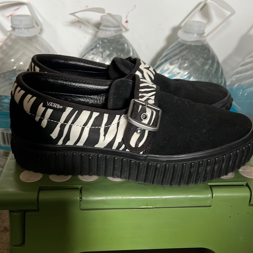 Vans black suede and zebra creepers 8 LIKE NEW